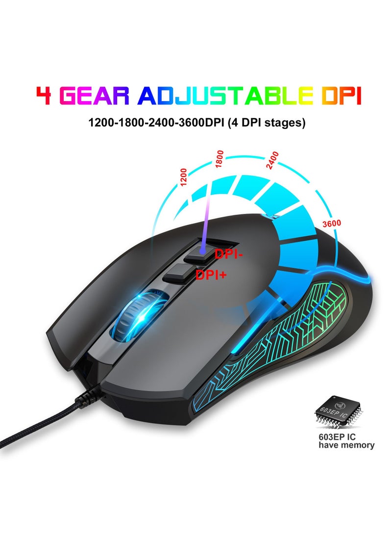 Wired Gaming Keyboard and Mouse Combo Include Mini 60% Merchanical Feel Keyboard Ergonomic Design Black - Image 3
