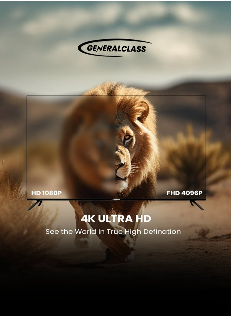 GENERAL CLASS General Class SMART TV 65 Inches Frameless Screen, Android 13, 8GB + 1.5GB RAM, LED Ultra HD 4K, 2 USB Ports, 3 HDMI Ports, 2 Speakers with 8 Watts Each, Model 65US8000  - Image 2