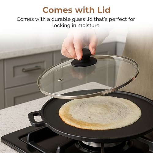 Home Essentials HomeEssentials Pre-Seasoned Cast Iron Double-Sided 30cm Tawa & Grill Pan | 2-in-1 Reversible Pan for Dosa, Tofu, Mushrooms | Non-Stick Surface, Ideal for Healthy Cooking - Image 5