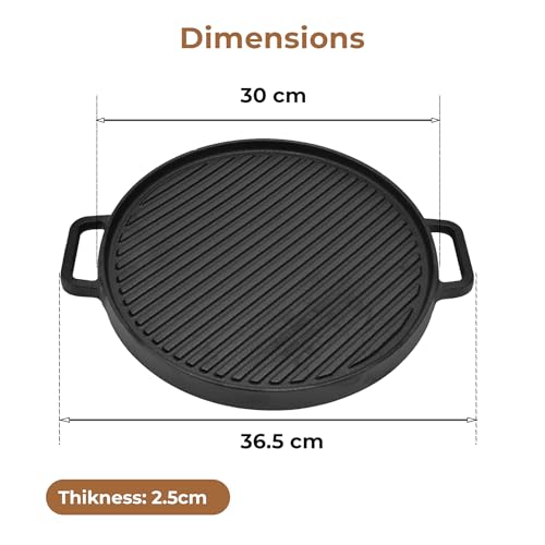 Home Essentials HomeEssentials Pre-Seasoned Cast Iron Double-Sided 30cm Tawa & Grill Pan | 2-in-1 Reversible Pan for Dosa, Tofu, Mushrooms | Non-Stick Surface, Ideal for Healthy Cooking - Image 2