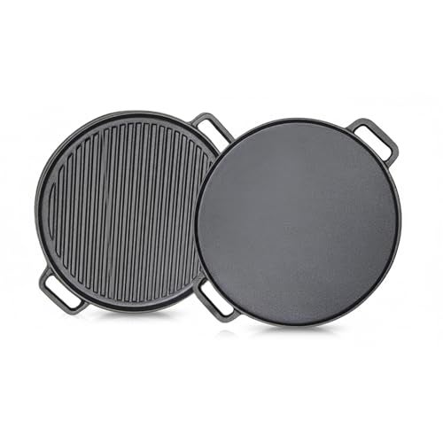 Home Essentials HomeEssentials Pre-Seasoned Cast Iron Double-Sided 30cm Tawa & Grill Pan | 2-in-1 Reversible Pan for Dosa, Tofu, Mushrooms | Non-Stick Surface, Ideal for Healthy Cooking - Image 1
