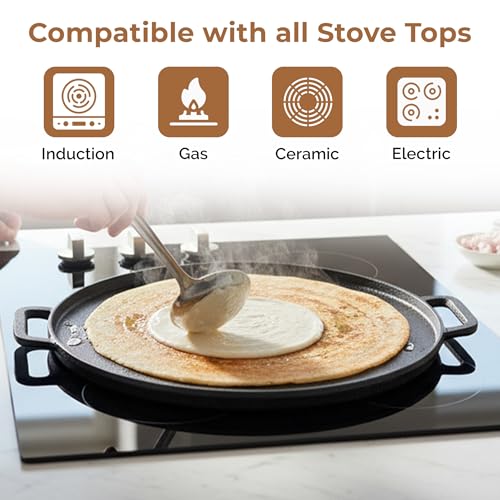 Home Essentials HomeEssentials Pre-Seasoned Cast Iron Double-Sided 30cm Tawa & Grill Pan | 2-in-1 Reversible Pan for Dosa, Tofu, Mushrooms | Non-Stick Surface, Ideal for Healthy Cooking - Image 4