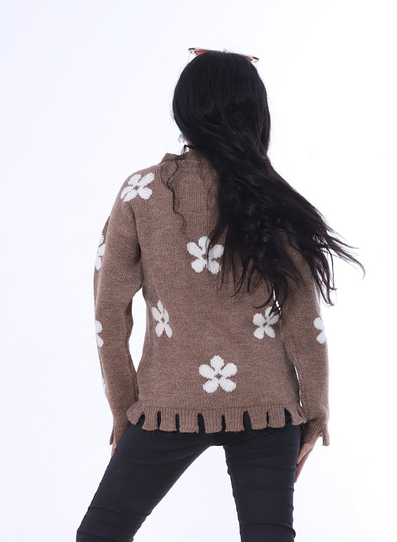 بيبو سترة بطبعات زهور أكمام طويلة_بني - Image 3