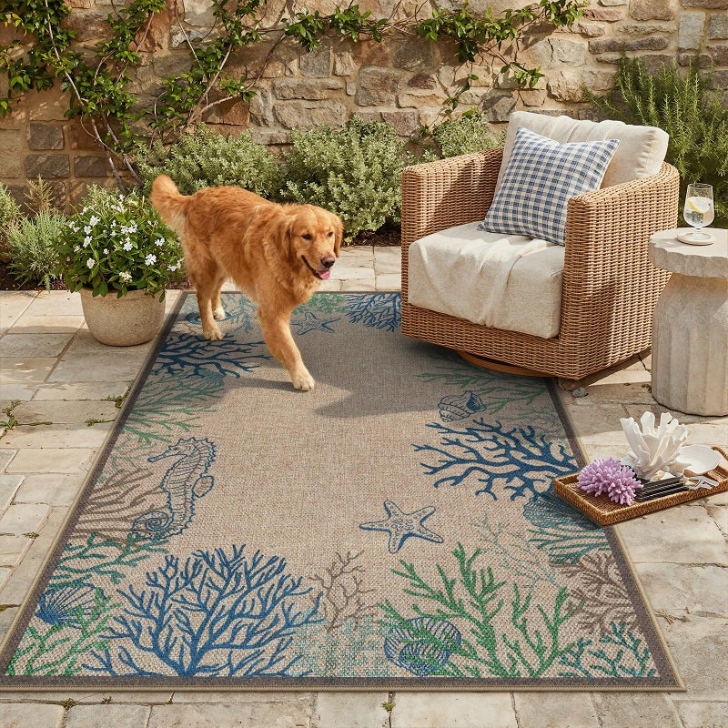 LIVEBOX Modern 3x5 Jute Outdoor Patio Rug, Washable Rugs for Entryway Porch, Coastal Animal Boho Farmhouse Carpet, Non Slip Front Door Mat for Outdoor Indoor Entryway Guestroom Decor (Blue 3'x5') - Image 3