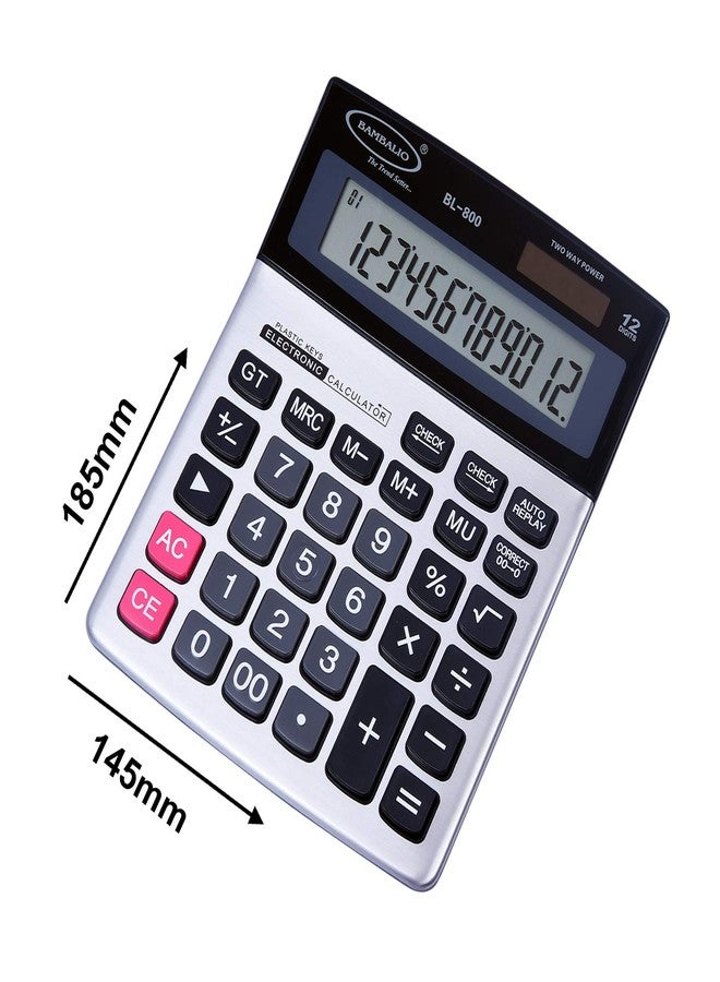 Bambalio 12 Digits BL-800 Big Display & Metallic Panel 3 Years Warranty Electronic Calculator, Silver, Medium Size - Image 2
