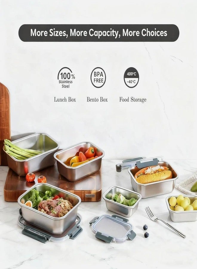 Cuiselect 8 PCS Stainless Steel Lunch Box, 4-Size (58 /41 /24 /14Oz) Stackable Metal Bento Boxes BPA Free Dishwasher Safe, Food Storage Containe, Leakproof Reusable Meal Storage for Office,Travel, Picnic - Image 2