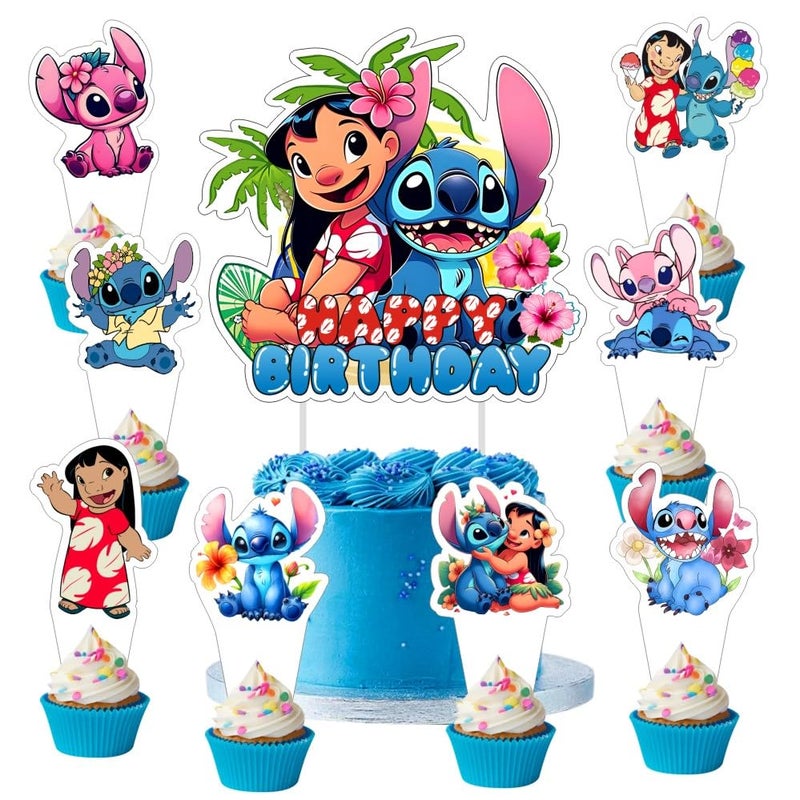 ARHAVI 25 Pcs Cake Topper and Cupcake Toppers Set Birthday Party Supplies for Cartoon Blue Themed Birthday Decorations - Image 1