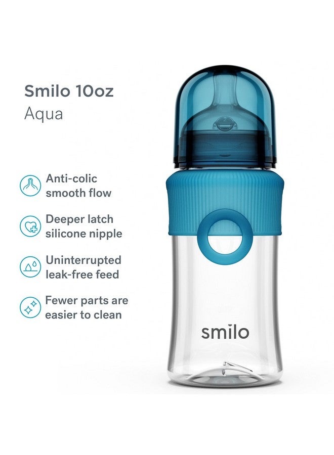 Smilo Baby Bottle Set with Stage 0 Slow Flow Anti Colic Nipple, 10 Oz / 300 ml Capacity, 3X Pack of Anti Colic Baby Bottles 0-3 Months - Aqua Blue - Image 2