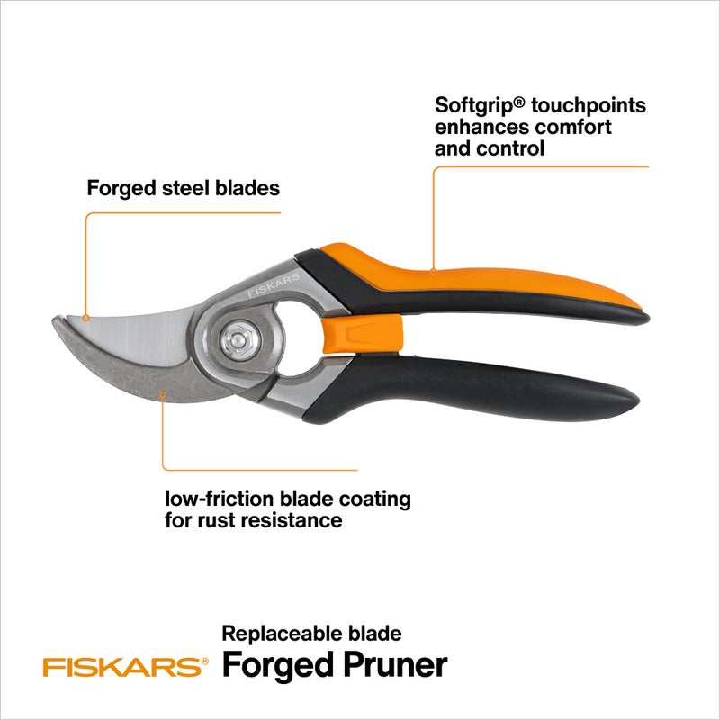 Fiskars Bypass Pruning Shears, 1-Inch Cut Capacity Softgrip Pruner, Forged Steel Replaceable Blade Stays Sharp Through Heavy Use with Rust Resistant, Low-Friction Coating - Image 2