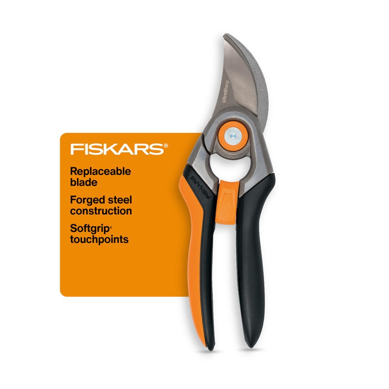 Fiskars Bypass Pruning Shears, 1-Inch Cut Capacity Softgrip Pruner, Forged Steel Replaceable Blade Stays Sharp Through Heavy Use with Rust Resistant, Low-Friction Coating - Image 1