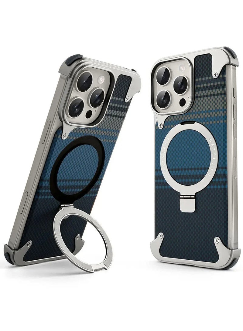 2Packs Case Cover for iPhone 15 Pro Max, Magnetic Ring Stand, Carbon Fiber Texture, Shockproof Armor, MagSafe Compatible with Screen Protector - Blue - Image 4
