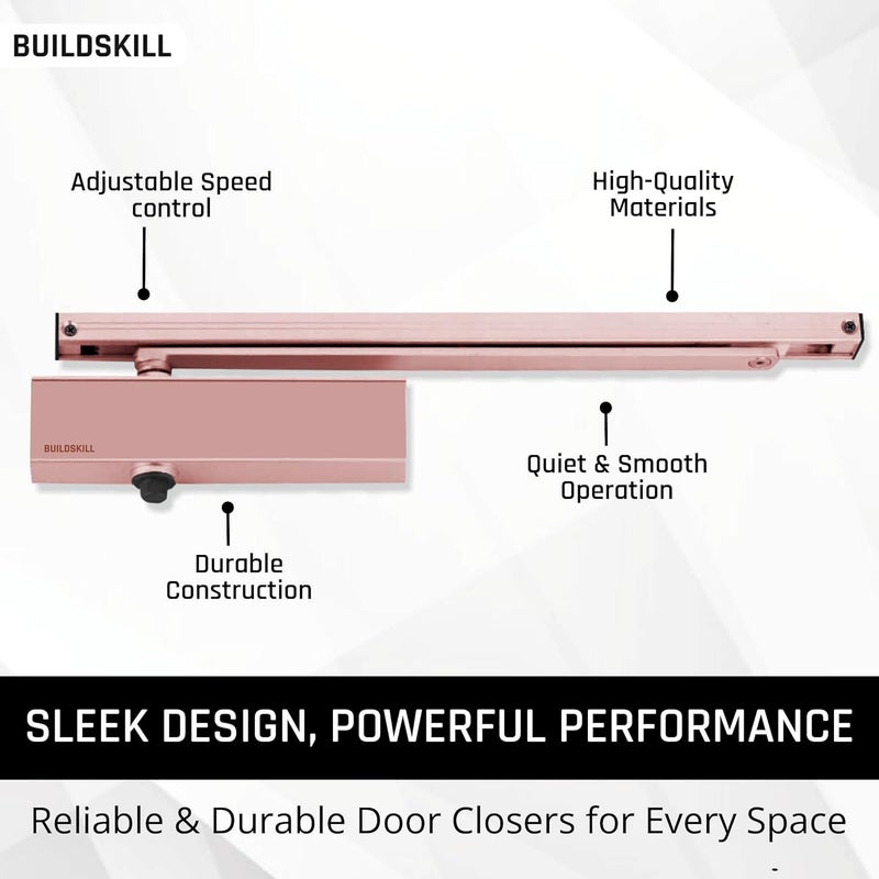 BUILDSKILL قفل باب هيدروليكي مع ذراع بيلميت، قفل باب للأبواب الخشبية، الألمنيوم، الأبواب المعدنية، قفل باب أوتوماتيكي للمنزل، مثبت باب بسرعة قابلة للتعديل، 85 كجم، وردي ذهبي (عبوة من 1) - Image 2
