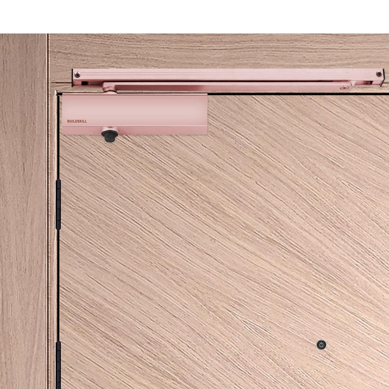 BUILDSKILL قفل باب هيدروليكي مع ذراع بيلميت، قفل باب للأبواب الخشبية، الألمنيوم، الأبواب المعدنية، قفل باب أوتوماتيكي للمنزل، مثبت باب بسرعة قابلة للتعديل، 85 كجم، وردي ذهبي (عبوة من 1) - Image 1