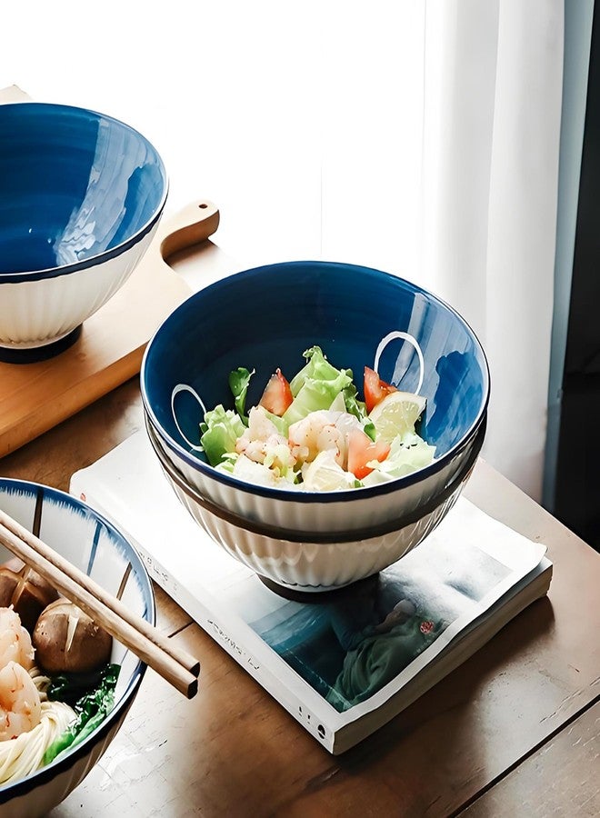 KeQiu Ceramic 8 Inch Ramen Bowls Set of 4 with Spoon, 38 Oz Soup Bowls for Udon, Soba, Noodles and Soup, Ideal for Japanese Cuisine Home Kitchen Dining, Blue and White - Image 5