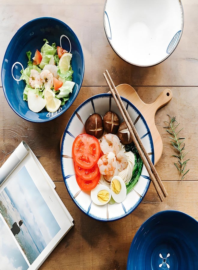 KeQiu Ceramic 8 Inch Ramen Bowls Set of 4 with Spoon, 38 Oz Soup Bowls for Udon, Soba, Noodles and Soup, Ideal for Japanese Cuisine Home Kitchen Dining, Blue and White - Image 3