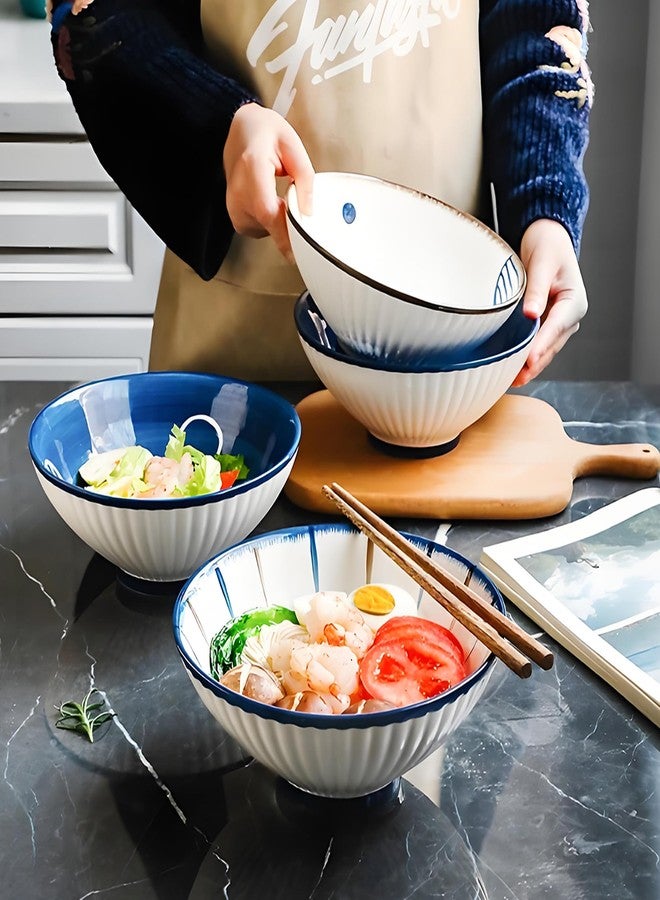KeQiu Ceramic 8 Inch Ramen Bowls Set of 4 with Spoon, 38 Oz Soup Bowls for Udon, Soba, Noodles and Soup, Ideal for Japanese Cuisine Home Kitchen Dining, Blue and White - Image 4