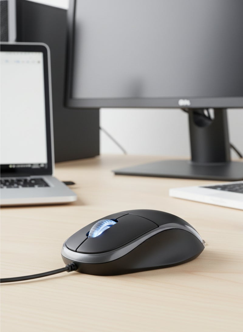 إكستريم ماوس بصري سلكي ثلاثي الأبعاد بمنفذ USB | تصميم مريح وخفيف الوزن | دقة عالية، توصيل وتشغيل فوري | عجلة تمرير LED | لأجهزة الكمبيوتر المحمولة، وأجهزة الكمبيوتر الشخصية، وأجهزة ماك، وأجهزة كروم بوك - أسود - Image 3