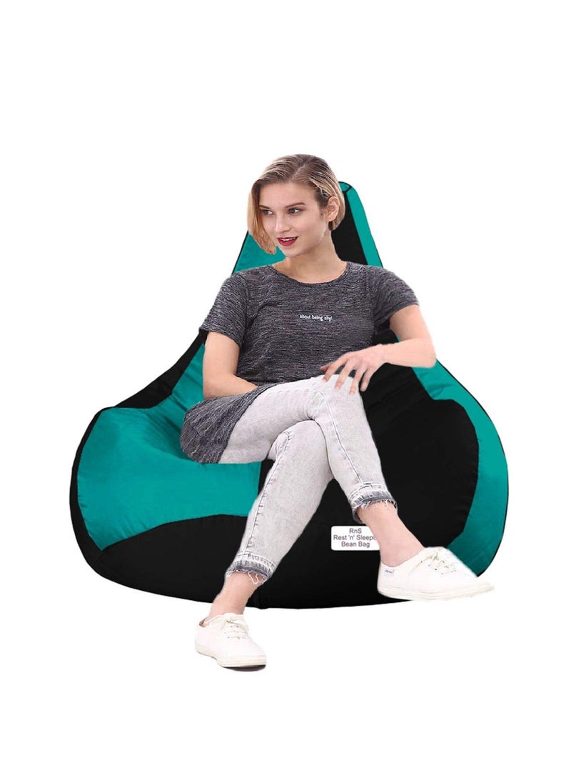 RnS Rest 'n' Sleep RnS Rest n Sleep Bean Bag Filled with Beans for Living Room Bed Room for Relaxing with 1 Year Warranty 3XL BlackTurquoise  - Image 1