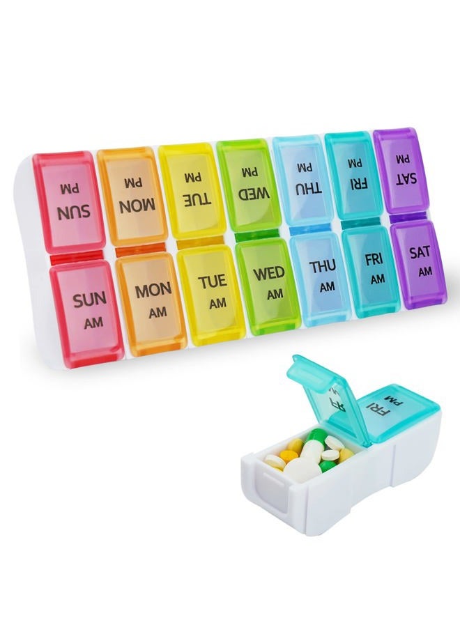 DailyRest Pill Organizer 2 Times a Day, Pill Box 7 Day, AM PM Pill Case, Detachable Weekly Pill Container, Rainbow See-Through Lids, Travel Portable Medicine Container for Pill / Vitamins/ Supplements - Image 1