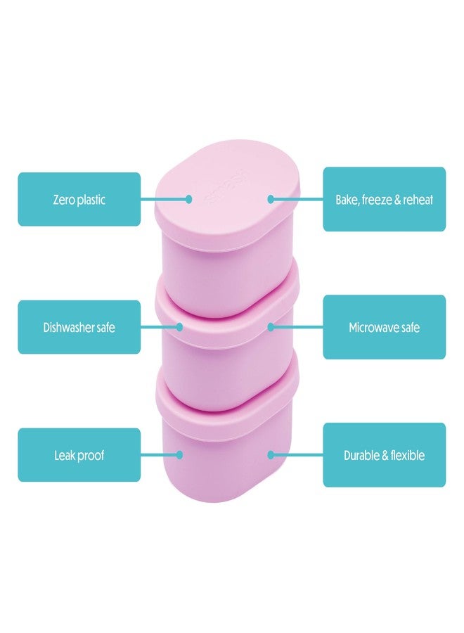 Smash Zero Plastic Snack Pots - 3 x 4 oz Silicone Snack Containers with Lids | Reusable, Leak-Proof, BPA-Free | Ideal for Dips, Nuts, Dressings & Condiments (Pink) - Image 2