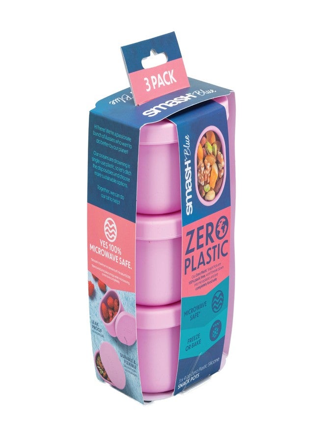 Smash Zero Plastic Snack Pots - 3 x 4 oz Silicone Snack Containers with Lids | Reusable, Leak-Proof, BPA-Free | Ideal for Dips, Nuts, Dressings & Condiments (Pink) - Image 3