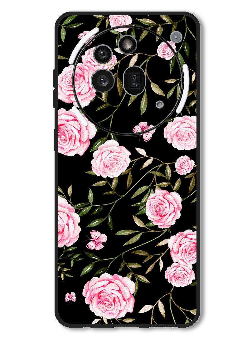 Theodor Case Compatible with Nothing Phone 3a Pro Protection Shockproof Bumper Cover Rose In Bunches Of Small Leaves - Image 1