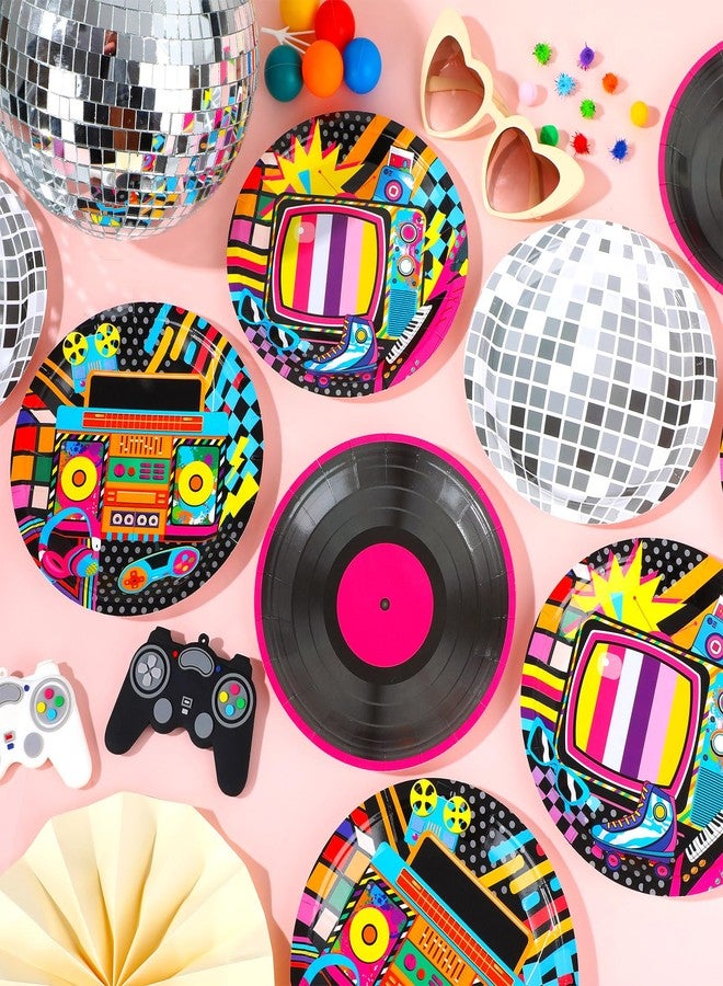 Oitnlaughter 48Pcs Colorful 80s 90s Party Paper Plates 7" Back to 90s 80s Hip Hop Birthday Supplies Retro Music Disco Ball Disposable Dessert Dinner Plates Tableware for Kids Birthday Baby Shower Decoration - Image 4
