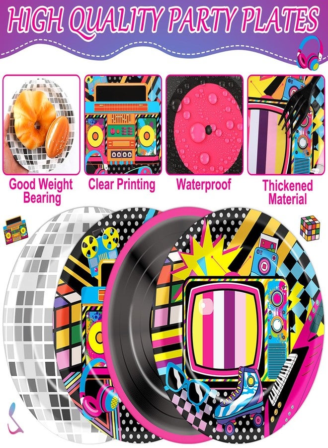Oitnlaughter 48Pcs Colorful 80s 90s Party Paper Plates 7" Back to 90s 80s Hip Hop Birthday Supplies Retro Music Disco Ball Disposable Dessert Dinner Plates Tableware for Kids Birthday Baby Shower Decoration - Image 3