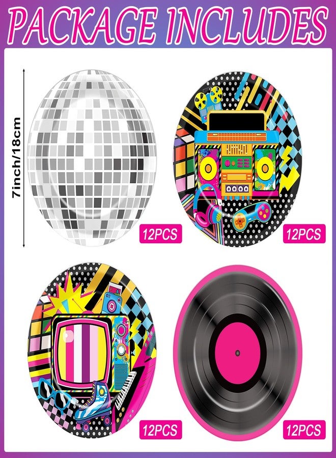 Oitnlaughter 48Pcs Colorful 80s 90s Party Paper Plates 7" Back to 90s 80s Hip Hop Birthday Supplies Retro Music Disco Ball Disposable Dessert Dinner Plates Tableware for Kids Birthday Baby Shower Decoration - Image 2