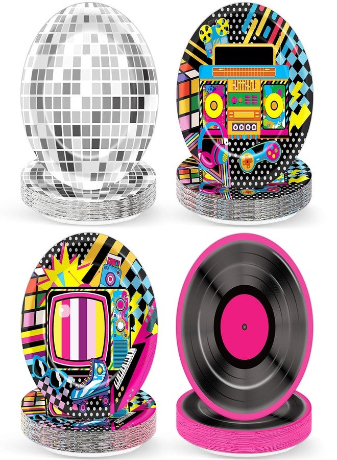 Oitnlaughter 48Pcs Colorful 80s 90s Party Paper Plates 7" Back to 90s 80s Hip Hop Birthday Supplies Retro Music Disco Ball Disposable Dessert Dinner Plates Tableware for Kids Birthday Baby Shower Decoration - Image 1
