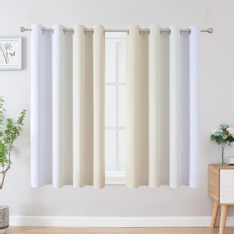 Estelar Textiler Beige and Grayish White Blackout Curtains & Drapes for Bedroom  Thermal Insulated Ombre Blackout Drapes  Full Room Darkening Energy Saving Curtains for Living Room  52Wx45L  2 Panels - Image 2