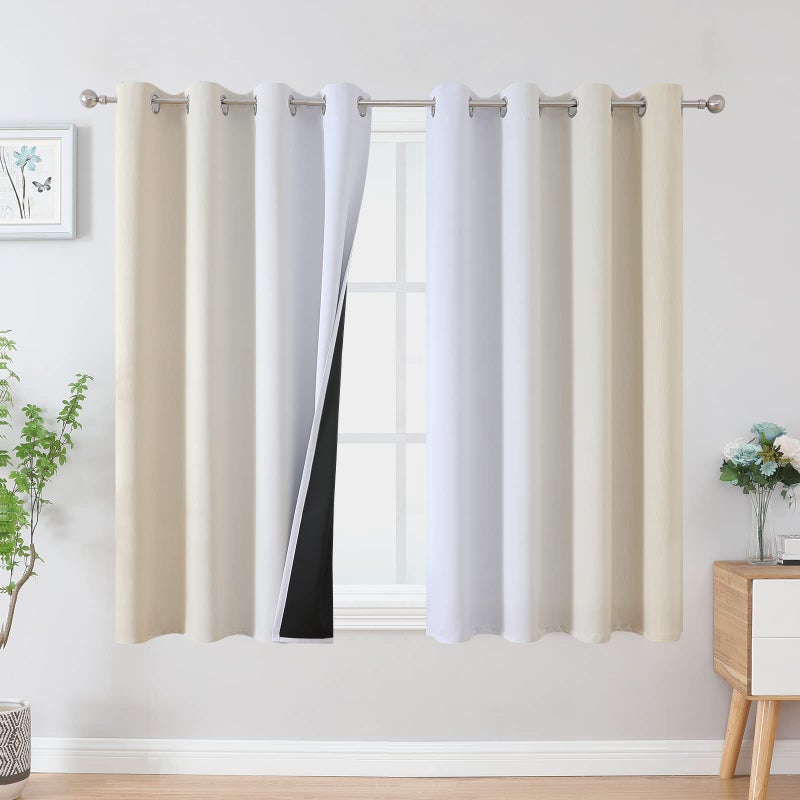 Estelar Textiler Beige and Grayish White Blackout Curtains & Drapes for Bedroom  Thermal Insulated Ombre Blackout Drapes  Full Room Darkening Energy Saving Curtains for Living Room  52Wx45L  2 Panels - Image 1