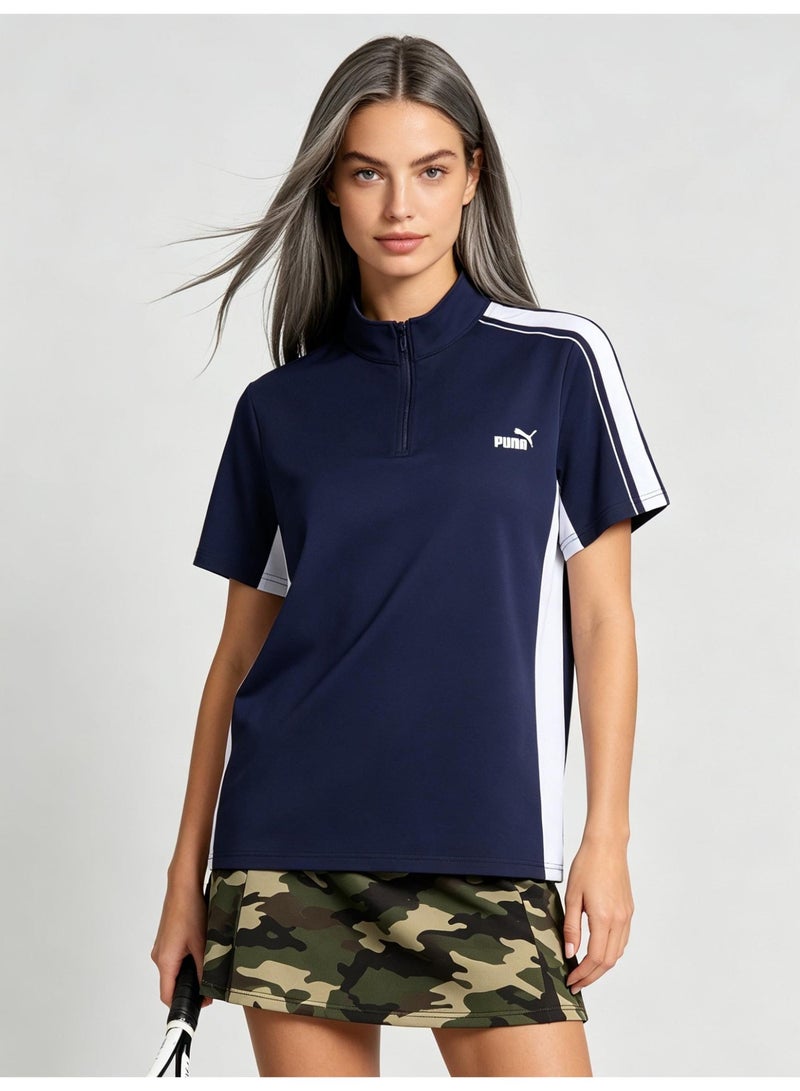 PUMA unisex semi-zipper striped Polo shirt, logo printed retro sports short-sleeved casual T-shirt, quick-drying fabric, breathable faster. - Image 5