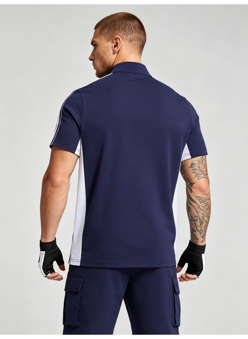 PUMA unisex semi-zipper striped Polo shirt, logo printed retro sports short-sleeved casual T-shirt, quick-drying fabric, breathable faster. - Image 4