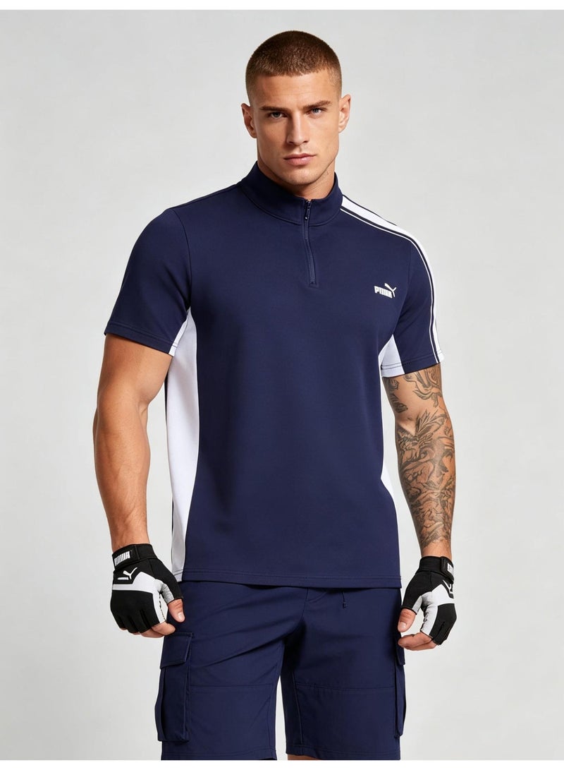 PUMA unisex semi-zipper striped Polo shirt, logo printed retro sports short-sleeved casual T-shirt, quick-drying fabric, breathable faster. - Image 3