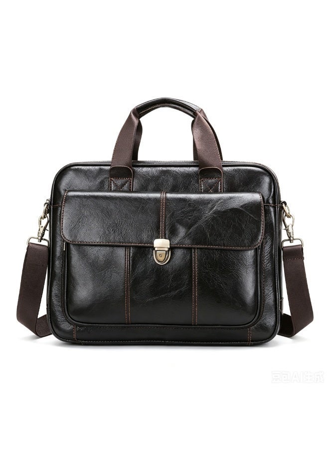 Yoze Dark Coffee Brown Genuine Cowhide Leather Business Briefcase Laptop Bag for Men 14 Inch, Vintage European Retro Style, Large Capacity 3-in-1 Hand Shoulder Crossbody Bag, - Image 1