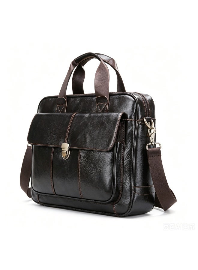 Yoze Dark Coffee Brown Genuine Cowhide Leather Business Briefcase Laptop Bag for Men 14 Inch, Vintage European Retro Style, Large Capacity 3-in-1 Hand Shoulder Crossbody Bag, - Image 2