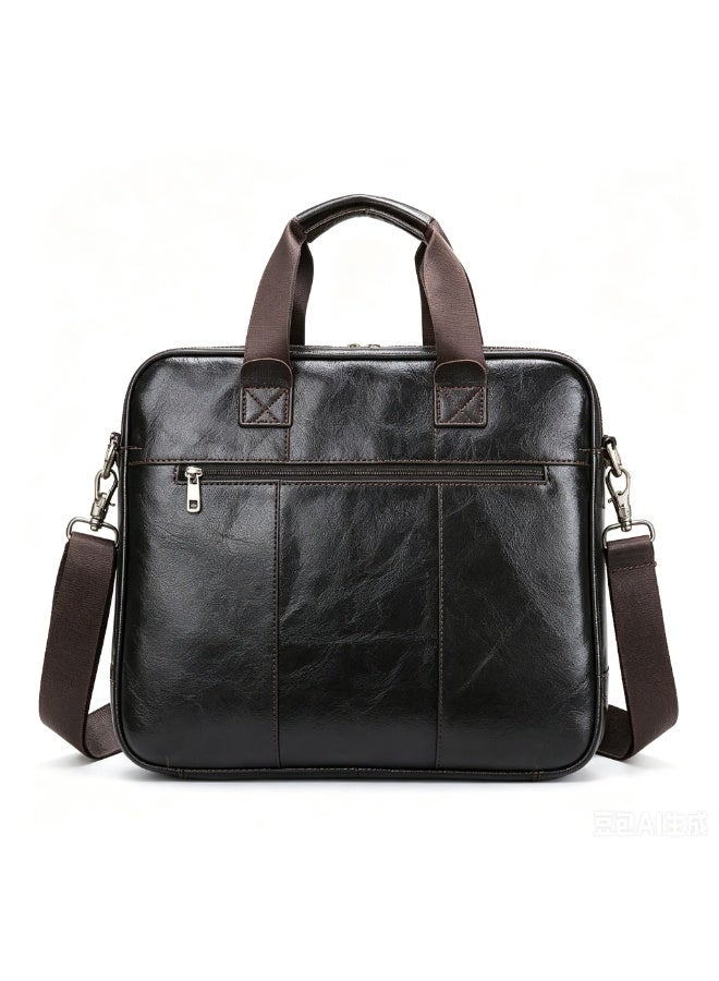 Yoze Dark Coffee Brown Genuine Cowhide Leather Business Briefcase Laptop Bag for Men 14 Inch, Vintage European Retro Style, Large Capacity 3-in-1 Hand Shoulder Crossbody Bag, - Image 3