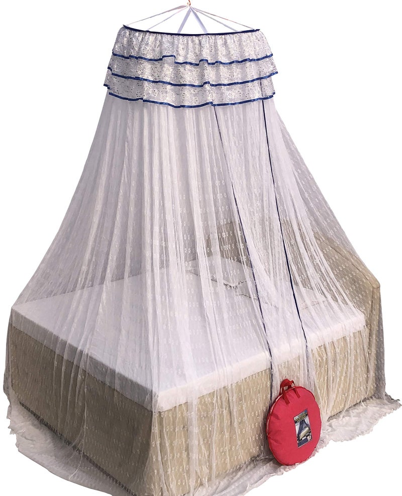 HOMECUTE Hanging Decorative Canopy Double Bed Mosquito Net Mosquito net for King Size Bed (Embroidery Net with Embroidery Lase) - Image 1