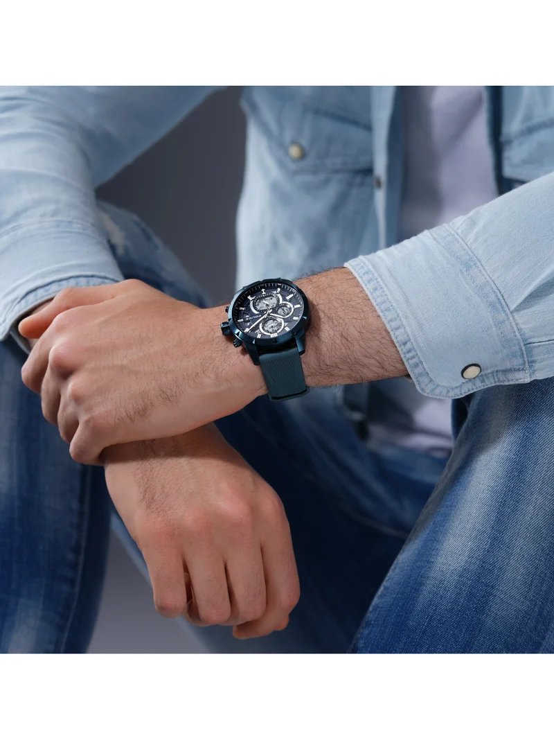 بوليس Neist Matt Blue Dial Blue Silicone Strap Gents Chronograph Watch With Stainless Steel Case