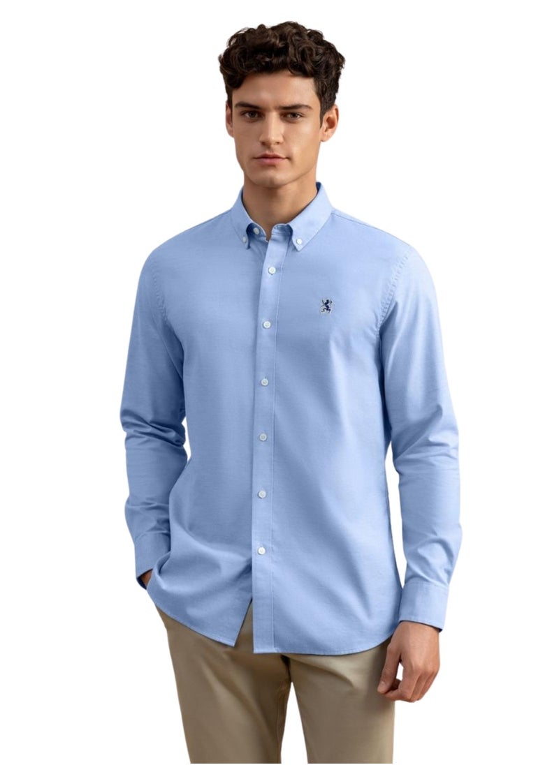 GIORDANO - Men's Lion Oxford Shirt - Blue - Image 1