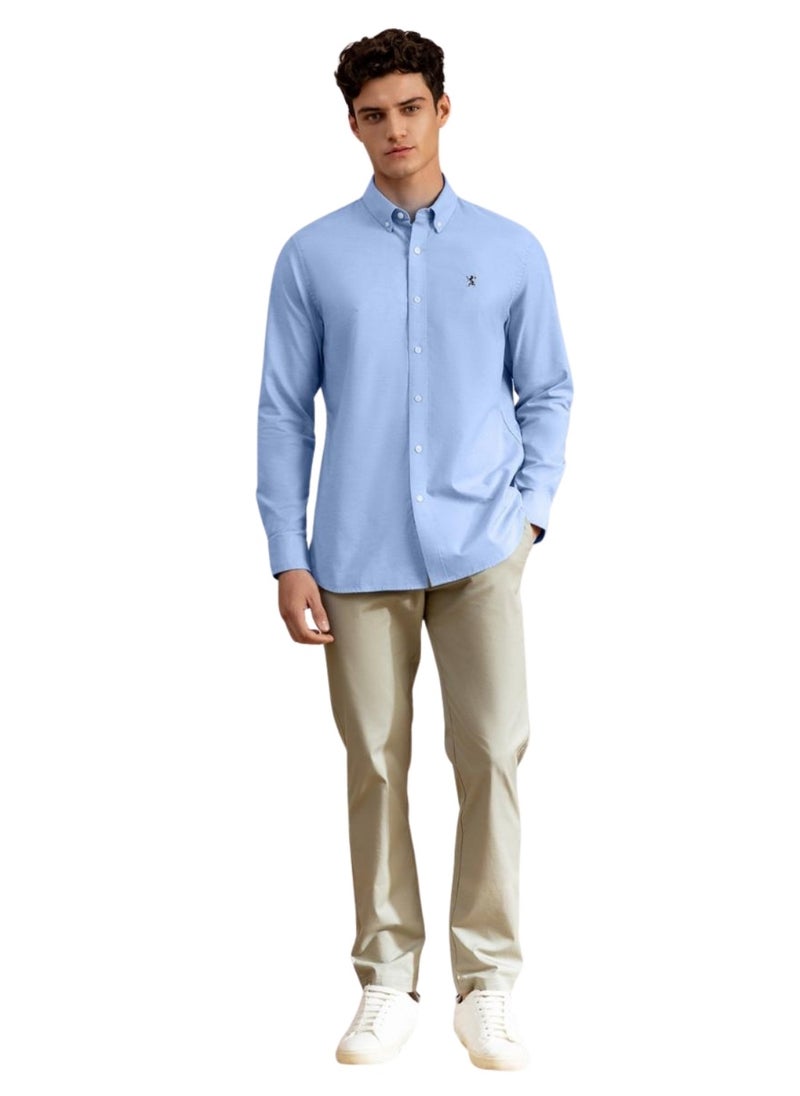 GIORDANO - Men's Lion Oxford Shirt - Blue - Image 1