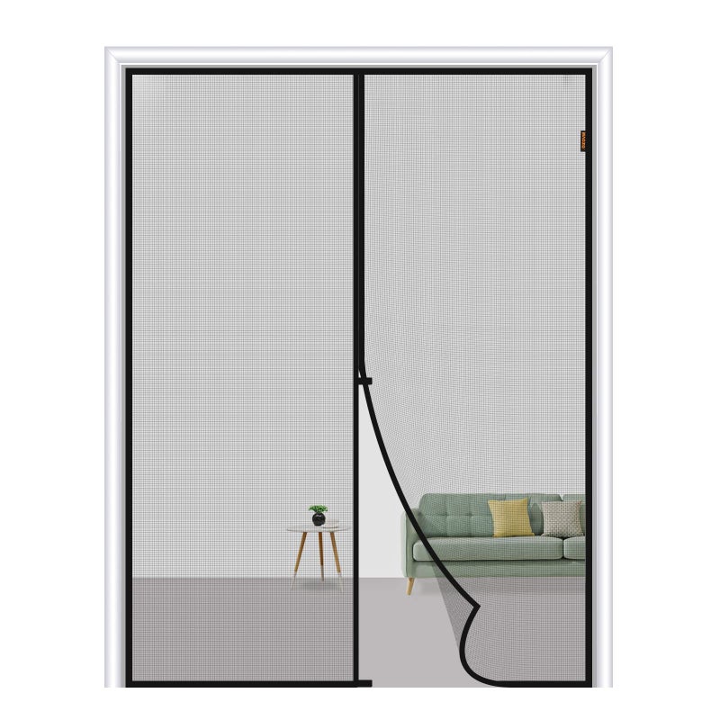 MAGZO Magnetic Screen Door Fit Door Size 72 x 96 Inch, Screen Size 74" x 97" Strong Magnet French Style Mesh, Heavy Duty Fiberglass Mesh with Hook & Loop for Sliding Entrance, Gray - Image 1