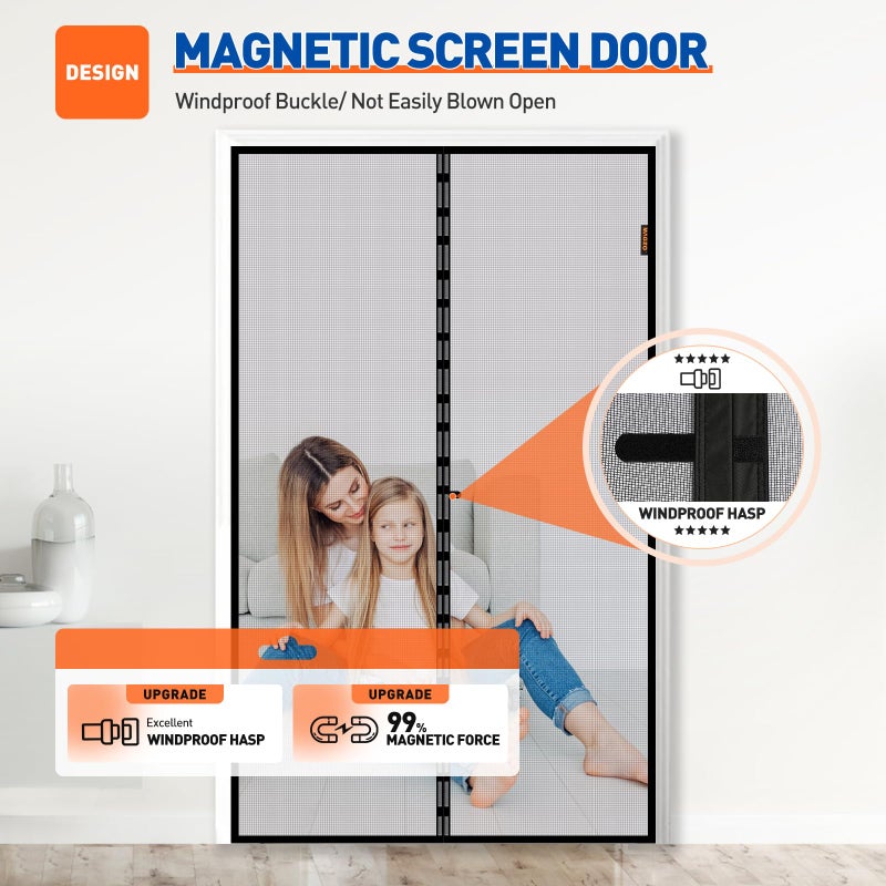 MAGZO Magnetic Screen Door Fit Door Size 72 x 96 Inch, Screen Size 74" x 97" Strong Magnet French Style Mesh, Heavy Duty Fiberglass Mesh with Hook & Loop for Sliding Entrance, Gray - Image 4