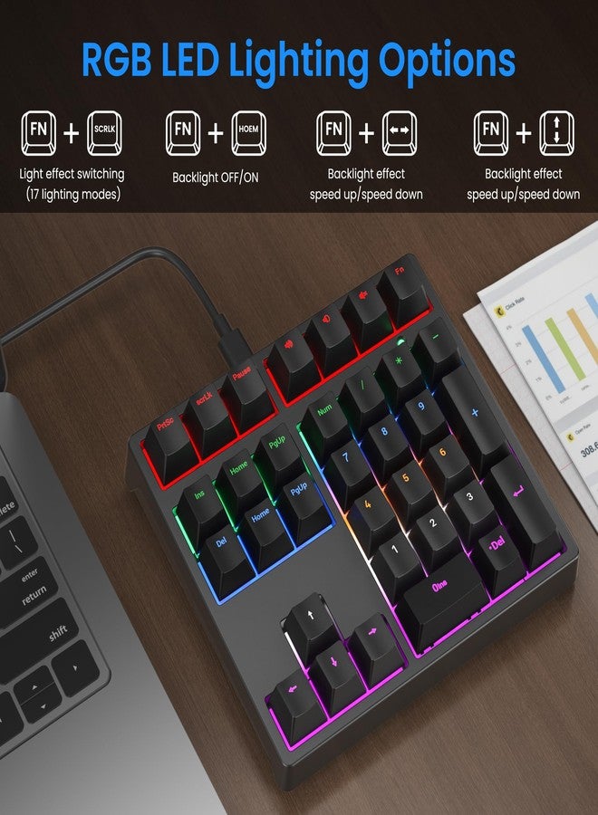 لوحة مفاتيح رقمية من Gurjot، لوحة مفاتيح رقمية ميكانيكية سلكية USB بإضاءة خلفية RGB LED، لوحة مفاتيح رقمية بـ 34 مفتاحًا مع أغطية مفاتيح PBT ومفاتيح زرقاء لأجهزة الكمبيوتر المحمولة وأجهزة الكمبيوتر المكتبية وأجهزة الكمبيوتر الشخصية وأجهزة الكمبيوتر المحمولة التي تعمل بنظامي التشغيل Windows/Mac (أسود) - Image 3