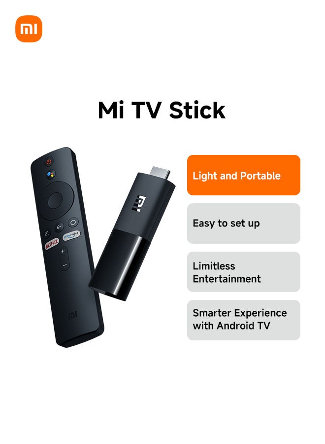 Xiaomi Mi Android TV Stick with Built in Chromecast Without Adapter – Full HD 1080p (MDZ-24) - Black