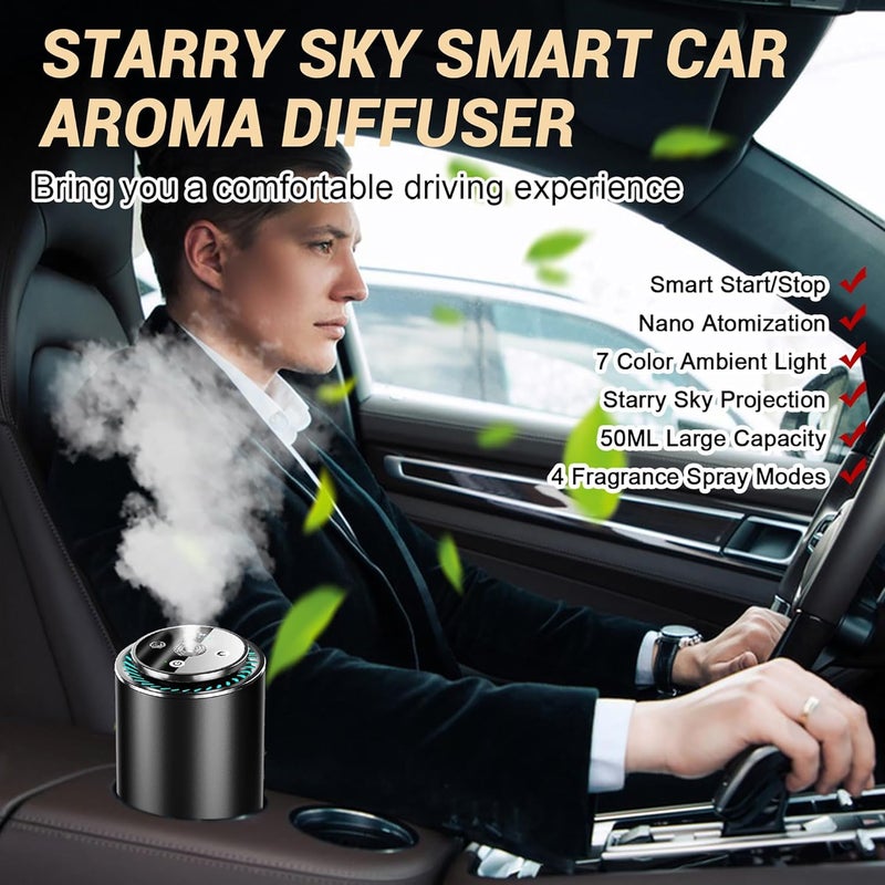 XIANGBIN Smart Car Air Freshener with Starry Sky Projection and 50ml Perfume - Rechargeable Aroma Diffuser - Image 2