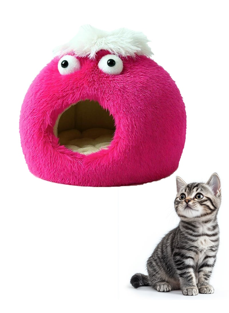 Pet Cat House Closed Cat Litter Comprehensive Thermal Belt Plush Bottom Non-Slip Not Easy To Collapse Rose Red - Image 1