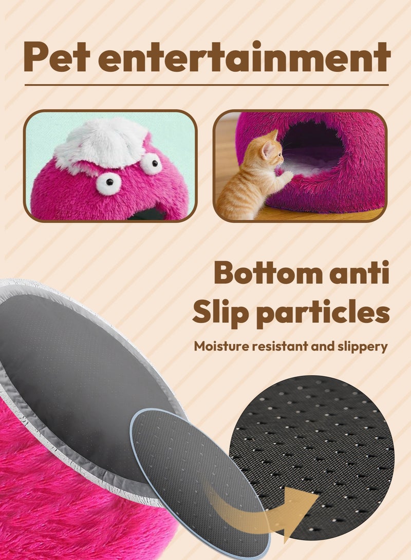Pet Cat House Closed Cat Litter Comprehensive Thermal Belt Plush Bottom Non-Slip Not Easy To Collapse Rose Red - Image 5
