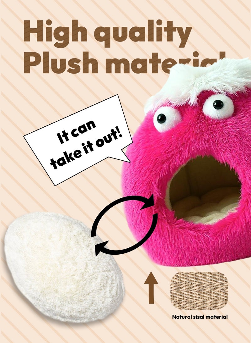 Pet Cat House Closed Cat Litter Comprehensive Thermal Belt Plush Bottom Non-Slip Not Easy To Collapse Rose Red - Image 4